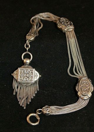 Antique French Napoleon Iii Albertina Sterling Silver Watch Chain Tassel Fob