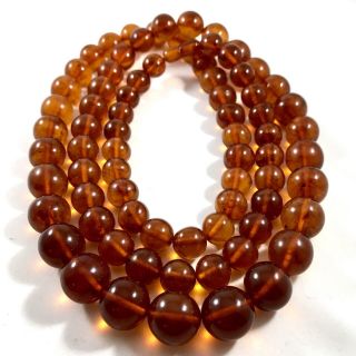Vintage Baltic Dark Honey Amber Round Bead Necklace 156,  1 Gm.  Russian Amber 46”.