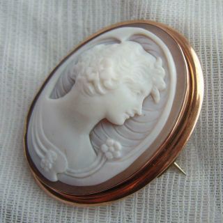 Stunning & Unusual Antique 9ct Rose Gold Mounted Carved Shell Cameo Brooch