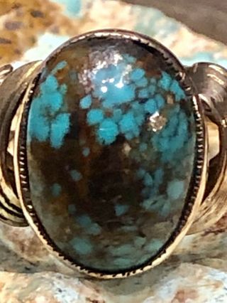 Vintage 14k Solid Gold Ring With A Persian Web Turquoise Stone Size 6