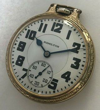 16s - Antique 1935 Hamilton Hand Winding Double Roller Pocket Watch,  21 Jewels