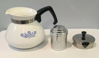 Vintage Corning Ware Cornflower 6 Cup Coffee Tea Pot With Insert 3