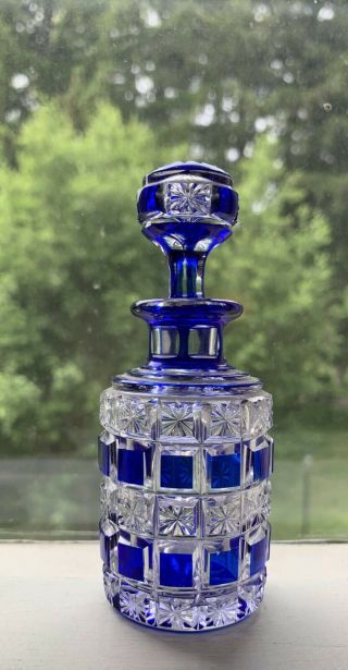 Antique Baccarat Cobalt Blue Cut To Clear Glass Perfume Bottle