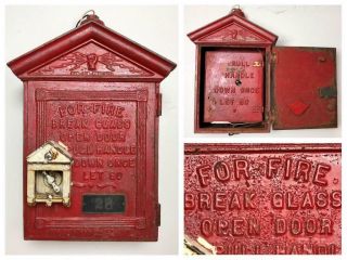 Exc Antique 1920s Gamewell Instruction Door Fire Dept Alarm Call Box Tooker Lock