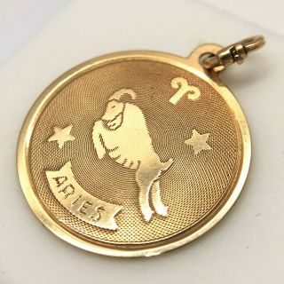 Vintage Aries 14k Yellow Gold Pendant Charm With 14k Link Lock Jump Ring