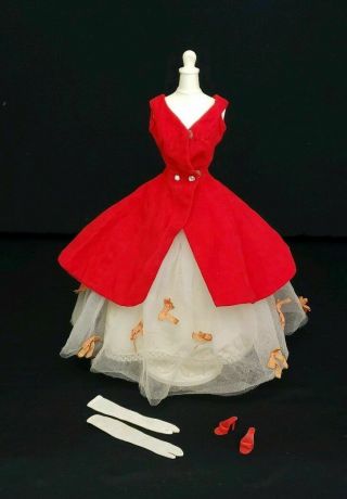 Vintage Barbie 1667 Benefit Performance Complete Brocade Skirt Bows Gloves