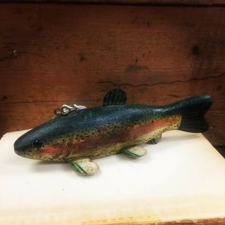 Antique Rainbow Trout Ice Fishing Decoy Hand Made Carved Painted