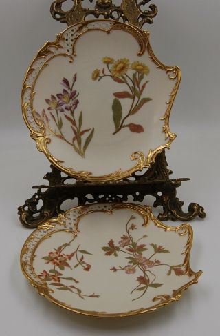 Antique Royal Worcester Blush Ivory Plaque Plate Set Of 2 Wow Very Rare