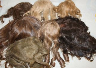 8 Antique & Vintage Human Hair Doll Wigs For Attention