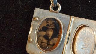 Antique Civil War Watch Fob Chain Necklace Pendant Locket with Young Lady Photo 4