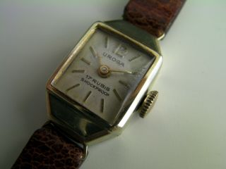 Ladies 14 K Carat Gold Uroga Vintage Watch Wristwatch