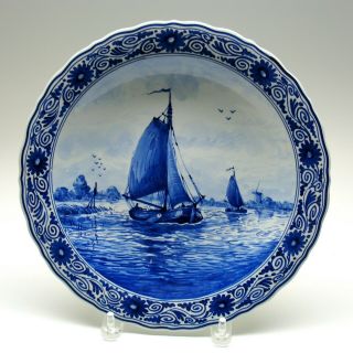 Vintage De Fles Porceleyne Delft Wall Plate With Sail Boat 11 5/8 "