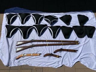 Colonial Costume Set With 13 Hats,  5 Toy Flintlock Guns
