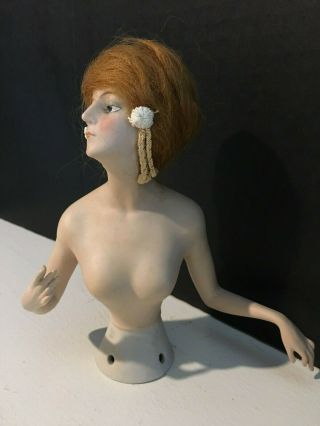 Antique Half Doll Pincushion Doll Goebel Germany Large and Wig - Stunning 2