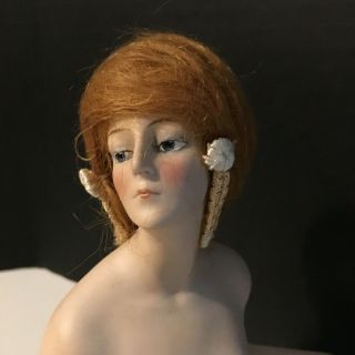 Antique Half Doll Pincushion Doll Goebel Germany Large and Wig - Stunning 3