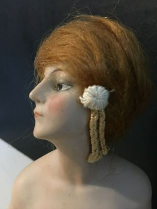 Antique Half Doll Pincushion Doll Goebel Germany Large and Wig - Stunning 4
