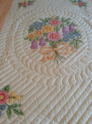 Vintage Bucilla Bouquet Appliqué Quilt Made From A Kit 10