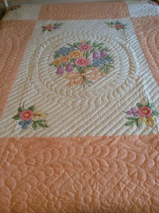 Vintage Bucilla Bouquet Appliqué Quilt Made From A Kit