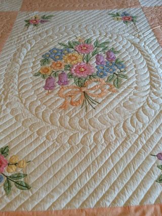 Vintage Bucilla Bouquet Appliqué Quilt Made From A Kit 2