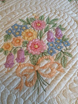 Vintage Bucilla Bouquet Appliqué Quilt Made From A Kit 3