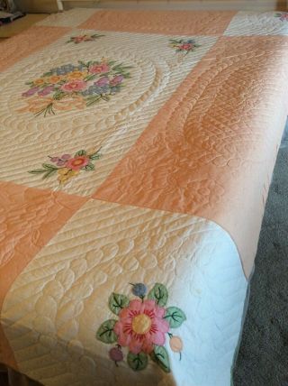 Vintage Bucilla Bouquet Appliqué Quilt Made From A Kit 6