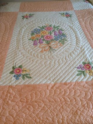 Vintage Bucilla Bouquet Appliqué Quilt Made From A Kit 9