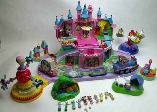 Vintage Polly Pocket Disney Magic Kingdom Castle Playset Train Rides 8 Figures