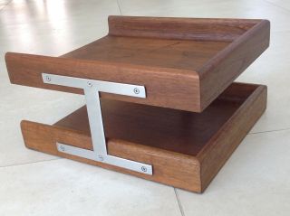 Peter Pepper Vtg Eames Era Mid Century Modern 2 Tier Wooden Paper File Desk Tray