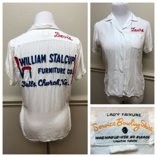 Women’s Bowling Shirt Vintage 1950s/1960s Lady Fairline Chainstitch Embroidery