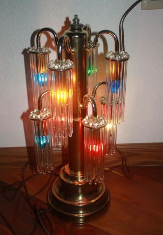 Vintage Gaetano Sciolari Lightolier Brass Table Lamp 8 Arms,  80 Glass Rods