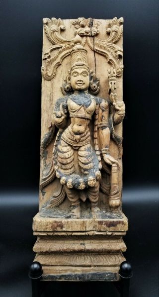 19th C Hand Carved Wooden Hindu Chariot Panel From India