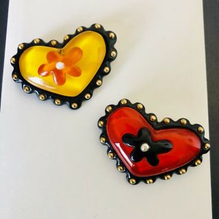 Christian Lacroix S1994 vintage brooch mini x2 heart shaped red yellow 2