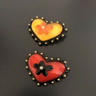 Christian Lacroix S1994 vintage brooch mini x2 heart shaped red yellow 4