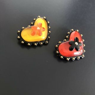 Christian Lacroix S1994 vintage brooch mini x2 heart shaped red yellow 5