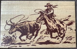 Vintage Till Goodan Cowyboy On Horse Art On Wood On Suede Album