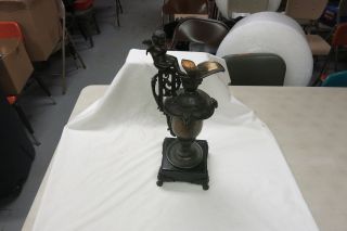 Victorian Cast Iron Mantle Ewer Vase Neoclassical Cherub Figure Rams Head 19 "