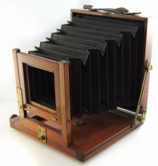 Half Plate Mahogany And Brass Vintage Field Camera.  Large Format Camera