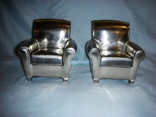 Pair Vintage Chrome/silver Lounge Chair Bookends Art Deco Mid Century