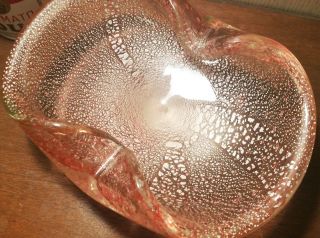 Silver Pink Vtg Mcm Murano Art Glass Bowl Comtrolled Bubble Hollywood Table Art
