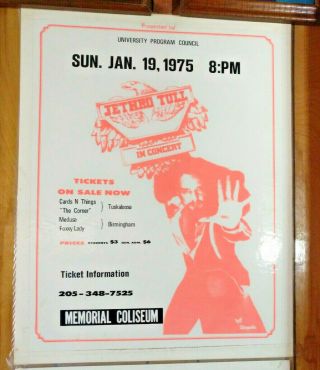 Very Rare Jethro Tull Cardboard Concert Poster 1975 Laminated