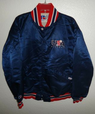 Mens 42 Vintage Russell Athletic Team Usa Baseball Satin Snap Up Jacket Coat