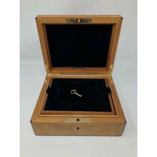 Tiffany & Co Antique Brown Wood & Velvet Jewelry Box With Key