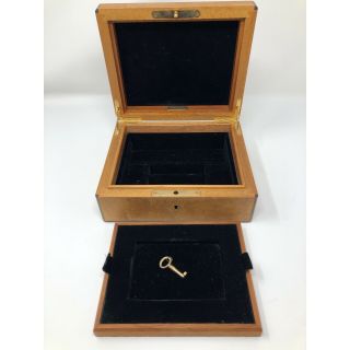Tiffany & Co Antique Brown Wood & Velvet Jewelry Box WITH KEY 2