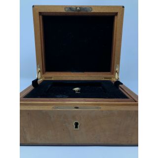 Tiffany & Co Antique Brown Wood & Velvet Jewelry Box WITH KEY 8