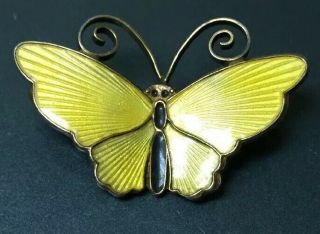 Vintage David Anderson Norway Sterling Silver Yellow Enamel Butterfly Pin 1 1/4 "