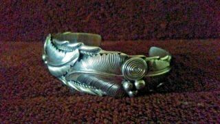 Vintage Sterling Silver Les Craig Navajo Native American Cuff Bracelet