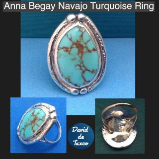 Anna Begay Navajo Sterling Silver 925 Vintage Stuning Turquiose Ring Size 7 1/2