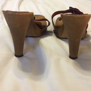 Vintage 1980 ' s Candies Sandals High Heels Slides Sexy Red Womens 7.  5/38 3