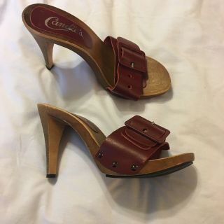 Vintage 1980 ' s Candies Sandals High Heels Slides Sexy Red Womens 7.  5/38 4