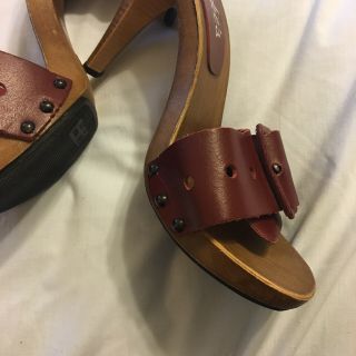 Vintage 1980 ' s Candies Sandals High Heels Slides Sexy Red Womens 7.  5/38 7